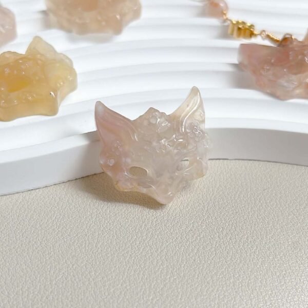 樱花玛瑙狐狸面具挂件｜Blossom Agate Fox Key Chain - Image 3